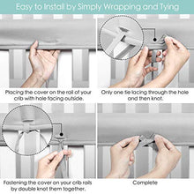 Load image into Gallery viewer, TILLYOU 3-Piece Padded Baby Crib Rail Cover Protector Set from Chewing, Safe Teething Guard Wrap for Standard Cribs, 100% Silky Soft Microfiber Polyester, Fits Side and Front Rails, Pale Gray
