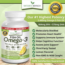 Load image into Gallery viewer, Best Triple Strength Omega 3 Fish Oil Pills - 180 Capsules - 2400mg High Potency Burpless Lemon Flavor 864mg EPA 576mg DHA Ultra Pure Liquid Softgels for Brain Joints Eyes Heart Health Supplement
