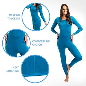 Rocky Thermal Underwear for Women Fleece Lined Thermals Women's Base Layer Long John Set (Teal - Midweight - Small)