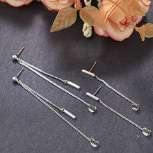 Load image into Gallery viewer, Milacolato 2Pairs Minimalist Tiny Bar Earrings with Threader Chain Sterling Silver Dangle Chain Earrings for Women
