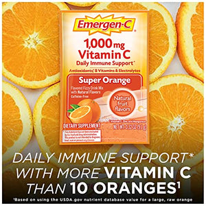 Emergen-C 1000mg Vitamin C Powder, with Antioxidants, B Vitamins and Electrolytes, Vitamin C Supplements for Immune Support, Caffeine Free Fizzy Drink Mix, Super Orange Flavor, 0.32 Ounce (Pack of 60)