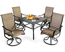 Load image into Gallery viewer, Aoxun Outdoor Patio Dinning Set - 5 Pieces Outdoor Furniture Set, 4 Pieces Swivel Rocing Chairs and 1 Square Table with an Umbrella Hole, Brown

