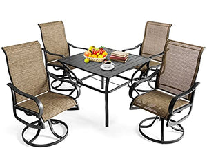 Aoxun Outdoor Patio Dinning Set - 5 Pieces Outdoor Furniture Set, 4 Pieces Swivel Rocing Chairs and 1 Square Table with an Umbrella Hole, Brown