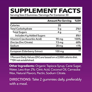 Elderberry Gummies with Zinc and Vitamin C Herbal Supplements Ingredient for Potent Antioxidant Support Immune Defense as a Delicious & Vegan Friendly Option (Adult, 60 Count)