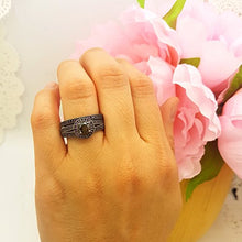 Load image into Gallery viewer, Dazzlingrock Collection Black Rhodium Plated 10K Round Amethyst &amp; Black Diamond Halo Engagement Ring Set, White Gold, Size 5
