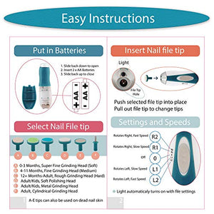 Baby Nail File Electric by Pretty MiniMe – Blue Infant Nail Clippers - Boy Baby Nail Trimmer - Safe Fingernail and Toenail Grooming Manicure Kit for Newborn Toddler and Kids - 10 File Tips
