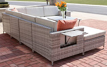 Load image into Gallery viewer, DECMICO 8-Piece Patio Rattan Sectional Sofa Sleeper, Outdoor Furniture Conversation Set for Garden and Lawn with Wicker Coffee Table and Light Grey Waterproof Cushions
