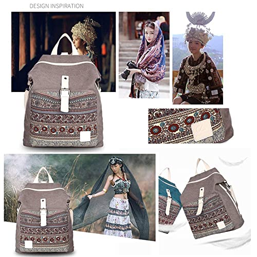 Load image into Gallery viewer, Womens Backpack Purse Canvas Purse 3-Way Crossbody Bag Boho Shoulder Tote Bags Girls (Grey - bohemian)