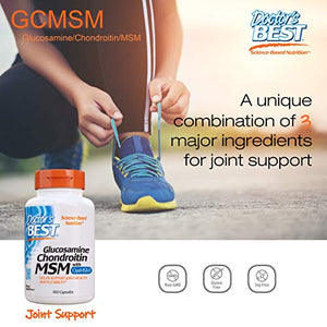 Doctor's Best Glucosamine Chondroitin Msm with optimsm, Supports Healthy Joint Structure, Function & Comfort, Non-GMO, Gluten Free, Soy Free, 360 caps