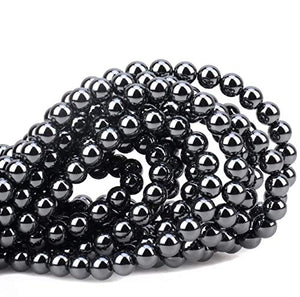100Pcs Natural Crystal Beads Stone Gemstone Round Loose Energy Healing Beads with Free Crystal Stretch Cord for Jewelry Making (Hematite, 8MM)