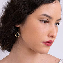 Load image into Gallery viewer, 14k Gold Plated 925 Sterling Silver Natural Onyx Dangle Earrings For Women; Vintage Style Onyx Jewelry for Women; Dangling Dark Black Stone Earrings; Black Gemstone Handmade Jewelry
