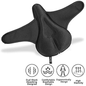 Zacro Gel Bike Seat Cover - Extra Soft Gel Bicycle Seat with Cross Straps and Reflecting Strip of The Bottom, Bike Saddle Cushion with Water&Dust Resistant Cover (Black)