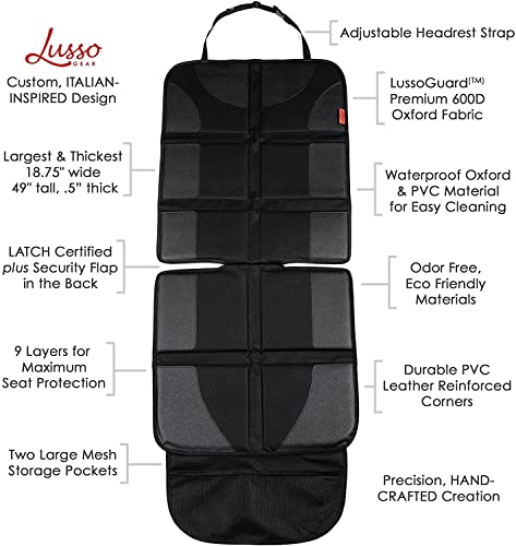 Load image into Gallery viewer, Lusso Gear Car Seat Protector, Thick Padding, 2 Mesh Storage Pockets, Waterproof, Protects Fabric or Leather Seats from Child Car Seat and Pets, Non-Slip Rubber Padded Backing, No Imprint (Black)