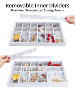UIUIX Stackable Velvet Jewelry Trays Organizer for Drawer, Velvet Jewelry Storage Display Trays, Earring Necklace Bracelet Ring Organizer, Set of 4 (Grey)