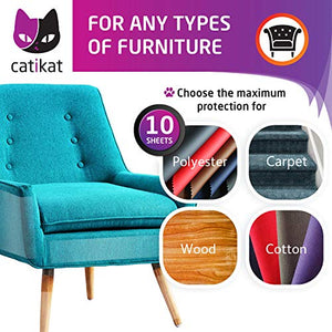 Catikat XL Furniture Protectors from Cats 10 Pack - Safe Couch Protector from Cats - Larger 17" x 12" Cat Scratch Deterrent Training Tape Sheets - Transparent Cat Anti Scratching Protection Guards