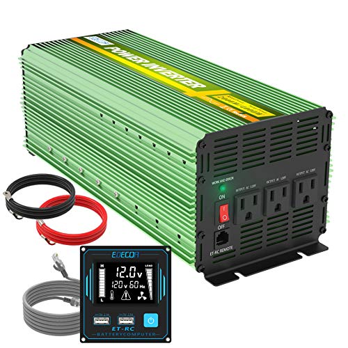 EDECOA 2000 Watt Pure Sine Wave Power Inverter DC 12V to AC 120V 110V Power Converter with LCD Remote Controller 2 USB for RV Caravan