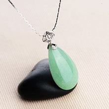 Load image into Gallery viewer, iSTONE Natural Gemstone Green Jade Aventurine Water Drop 925 Sterling Silver Pendant Necklace
