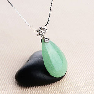 iSTONE Natural Gemstone Green Jade Aventurine Water Drop 925 Sterling Silver Pendant Necklace