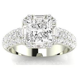 1.5 Carat GIA Certified Cushion-Cut Platinum Designer Popular Halo Style Baguette and Pave Set Round Diamond Engagement Ring with a 0.75 Ct D-E VS1-VS2 Center.