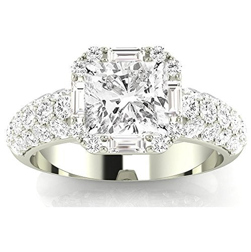 1.5 Carat GIA Certified Cushion-Cut Platinum Designer Popular Halo Style Baguette and Pave Set Round Diamond Engagement Ring with a 0.75 Ct D-E VS1-VS2 Center.