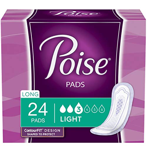 Poise Incontinence Pads, Light Absorbency, Long, 96 Count (4 Packs of 24) (Packaging May Vary)