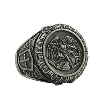 Load image into Gallery viewer, Saint St. Michael the Archangel Sterling Silver 925 mens Ring Handcrafted
