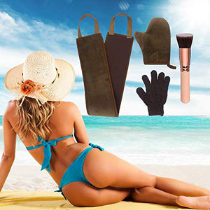 4 Pack Self Tanning Mitt Applicator Kit, with Self Tanning Glove, Self Tan Back Applicator, Exfoliating Glove, Flat Top Self Face Tanner Brush, for Self Sunless Tan Fake Bake Tan (brown)