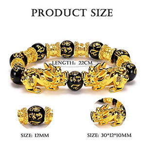 EnjoIt 12mm 4PCS Feng Shui Black Obsidian Wealth Bracelet Pi Xiu Charm Handmade Lucky Amulet Bracelet for Men Women