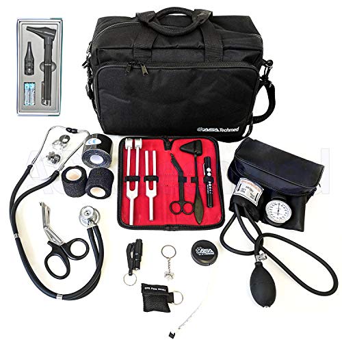 ASATechmed Nurse Starter Kit Stethoscope Blood Pressure Monitor and More - 18 Pieces Total (Black)