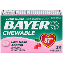 Load image into Gallery viewer, Aspirin Regimen Bayer, 81mg Chewable Tablets, Pain Reliever, Cherry, 36 Count
