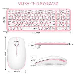 Wireless Keyboard and Mouse Combo, Jelly Comb 2.4G Slim Ergonomic Quiet Keyboard and Mouse with Round Keys for Windows, Laptop, PC, Notebook-White and Pink