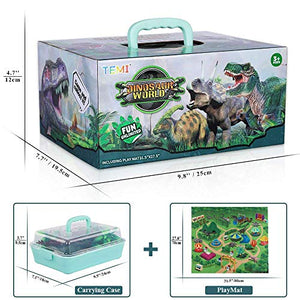 TEMI Dinosaur Toy Figure w/ Activity Play Mat & Trees, Educational Realistic Dinosaur Playset to Create a Dino World Including T-Rex, Triceratops, Velociraptor, Perfect Gifts for Kids, Boys & Girls