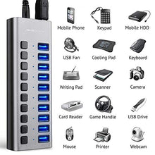 Load image into Gallery viewer, Powered USB Hub - ACASIS 10 Ports 48W USB 3.0 Data Hub - with Individual On/Off Switches and 12V/4A Power Adapter USB Hub 3.0 Splitter for Laptop, PC, Computer, Mobile HDD, Flash Drive and More
