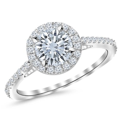 1.9 Carat Classic Halo Diamond Engagement Ring 14K White Gold with a 1.5 Carat I-J I1 Center