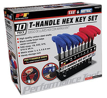 Load image into Gallery viewer, Performance Tool W80277 SAE/Metric T-Handle Hex Key Tool Set for Workshops and Garages, Red/Blue, 10 Pieces
