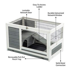 U-MAX Rabbit Hutch Pet House for Small Animals Puniea Pig House Rabbit Cage with Hideout for Rest Bunny House Indoor & Outdoor No Leak Trays & Ladder (35.4 inches)
