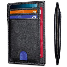 Load image into Gallery viewer, Minimalist Slim Wallet for Men, Front Pocket Real Leather Mens Wallets, RFID Blocking Business Credit Card Holder with ID Window (Slim Black)
