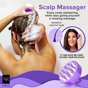 Silicone Scalp Massager and Back Scrubber Shower Set - 31.5 inch Gentle Exfoliating Back Scrubber and Relaxing Scalp Massager