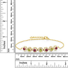 Load image into Gallery viewer, Gem Stone King 1.22 Ct Pink Tourmaline Green Peridot 18K Yellow Gold Plated Silver 7 Inch Tennis Bracelet with 2 Inch Extender

