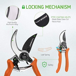 VIVOSUN Garden Hand Pruner Shear with Curved Blade and 8 Inch Bypass Pruning Shear, Orange