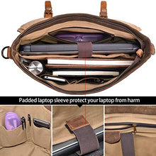 Load image into Gallery viewer, Mens Messenger Bag 15.6 Inch Waterproof Vintage Genuine Leather Waxed Canvas Briefcase Large Satchel Shoulder Bag Rugged Leather Computer Laptop Bag, Brown
