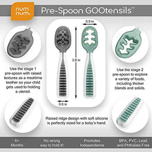 Load image into Gallery viewer, NumNum Pre-Spoon GOOtensils | Baby Spoon Set (Stage 1 + Stage 2) | BPA Free Silicone Self Feeding Toddler Utensils | For Kids Ages 6 Months+, 2-Pack (Four Spoons), Storm Gray/Glacier Green
