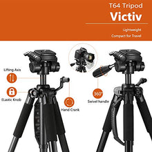 Load image into Gallery viewer, 64-inch Tripod, Ultra Stable Aluminum Tripod Stand for Camera &amp; Cell Phone with Phone Tripod Mount and Remote Shutter, Ideal for Videos, Vlogs and Social Media Live - Black
