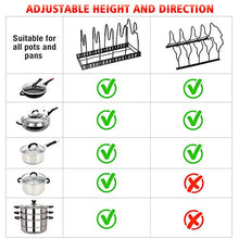 Load image into Gallery viewer, Pot Rack Organizers, G-TING 8 Tiers Pots and Pans Organizer, Adjustable Pot Lid Holders &amp; Pan Rack for Kitchen Counter and Cabinet, Lid Organizer for Pots and Pans With 3 DIY Methods(Upgrade Version)
