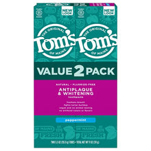 Load image into Gallery viewer, Tom's of Maine Fluoride-Free Antiplaque &amp; Whitening Natural Toothpaste, Peppermint, 5.5 oz. 2-Pack (Packaging May Vary)
