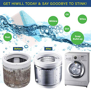 Hiwill Washing Machine Cleaner Effervescent Tablets, 32 Solid Deep Cleaning Tablet, Triple Decontamination Natural Biological Formula, for All Machines Including HE, No More Stinky Grimy Washer