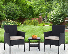 Load image into Gallery viewer, PayLessHere 3 Piece Furniture Patio Chairs Wicker Outdoor Rattan Conversation Bistro Set for Backyard Porch Poolside Lawn,Black

