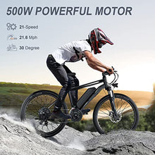 Load image into Gallery viewer, Electric Bike, Electric Bike for Adults 27.5'' E-Bikes with 500W Motor, 21.6MPH Mountain Bike with Lockable Suspension Fork, Removable Battery, Professional 21 Speed Gears Bicycle
