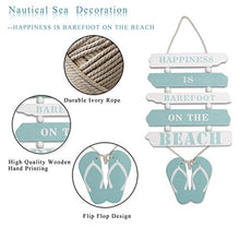 Load image into Gallery viewer, Wooden Wall Decorative Sign Wood Plaque Sign Wooden Beach Plaque Door Wall Plaque Decor Hanging Wall Sign Hanging Wood Wall Decoration-HAPPINESS IS BAREFOOT ON THE BEACH 17" x 8" (Light Blue)
