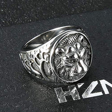 Load image into Gallery viewer, HZMAN Men's Vintage Stainless Steel Ring Lion Head Shield Biker Gold/Silver
